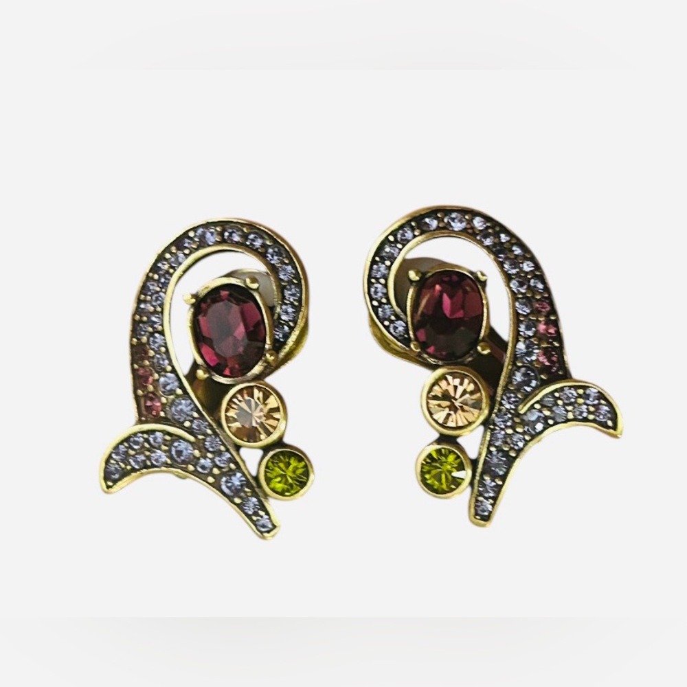 Vintage early 2000s Heidi Daus brass tone Swarovski crystal clip-on earrings